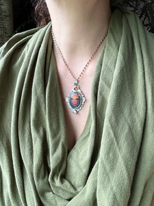 Cloisonné glass enamel with garnet and red spinel pendant