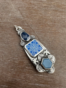 Enamel, Sapphire, and Seam Opal Pendant