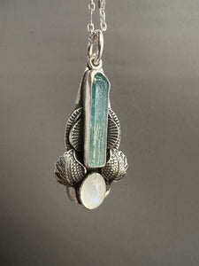 Aquamarine Crystal and moonstone pendant