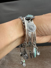 Load image into Gallery viewer, Sterling silver Jingle bangle with sapphire and Peruvian opal
