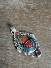 Load image into Gallery viewer, Cloisonné glass enamel with garnet and red spinel pendant
