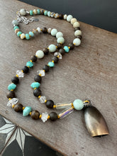 Load image into Gallery viewer, Handmade Bronze Bell on Hand Knotted Silk Beaded (long necklace)
