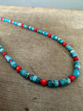 Load image into Gallery viewer, Apatite and coral beaded necklace
