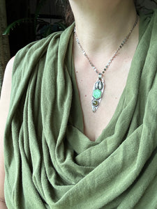 Spring green enamel and vesuvianite pendant