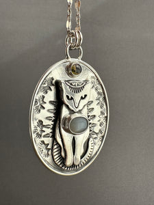 Jewel Cat with Grey Moonstone and Brown Tourmaline