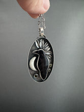 Load image into Gallery viewer, Amethyst sage agate raven and moon Necklace
