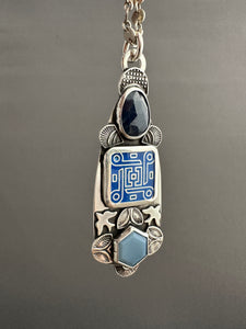 Enamel, Sapphire, and Seam Opal Pendant