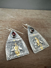 Load image into Gallery viewer, Larger Bird Earrings with Garnet and Keum Boo
