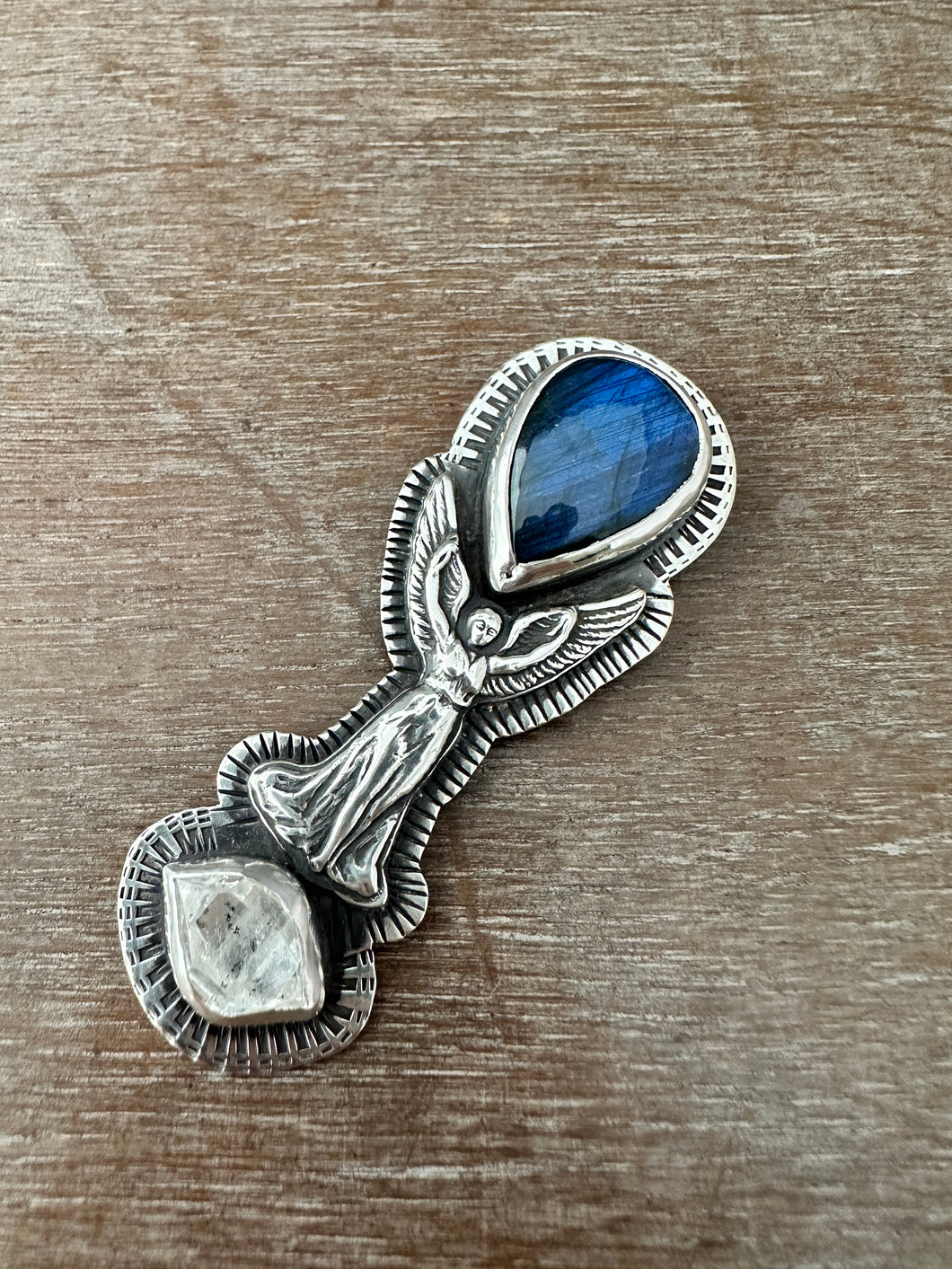 Angel with Labradorite and Herkimer Crystal