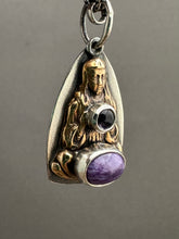 Load image into Gallery viewer, Bronze Mysterious Woman Pendant with Purple Stones
