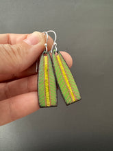 Load image into Gallery viewer, Green and gold enamel earrings

