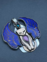 Load image into Gallery viewer, Regal cat with enameled wings.
