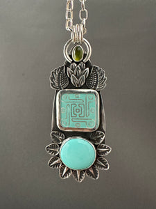 Enamel and Lone Mountain Turquoise Medallion