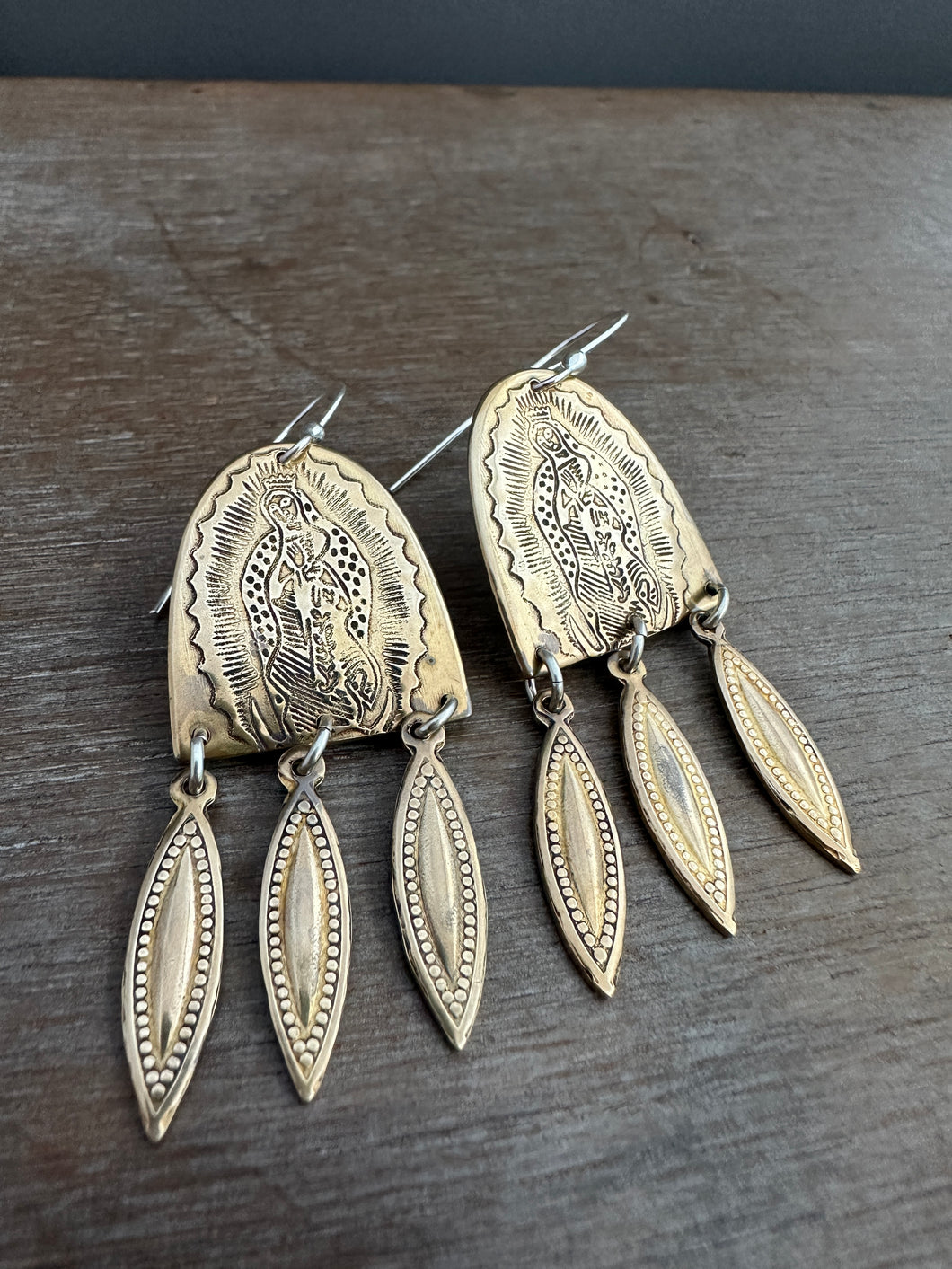 Brass Our Lady of Guadalupe Earrings