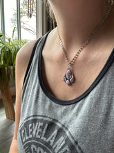 Load image into Gallery viewer, Purple enamel and pink opal pendant
