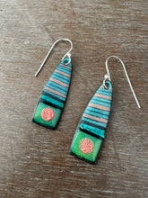 Load image into Gallery viewer, Blue and coral enamel earrings
