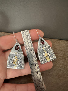 Larger Bird Earrings with Garnet and Keum Boo