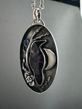 Load image into Gallery viewer, Amethyst sage agate raven with branch and moon Necklace
