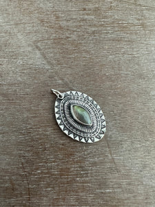 Layered silver and labradorite eye pendant