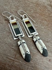 Brazilian Polychrome Jasper Earrings with porcelain feathers