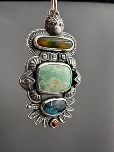 Multi stone pendant with Synthetic opal, variscite, kyanite, and jasper
