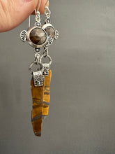 Load image into Gallery viewer, Bronze Sapphire and Tiger Eye Slice Earrings
