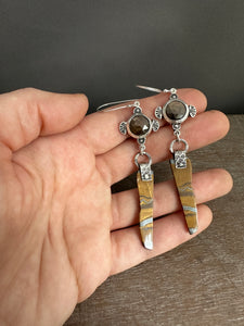 Bronze Sapphire and Tiger Eye Slice Earrings