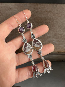 Ruby, Sonoran Jasper, and Tourmaline dangle earrings