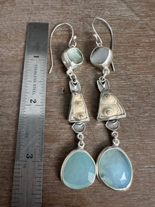 Abalone, Sea Urchin, and Peruvian opal dangly earrings