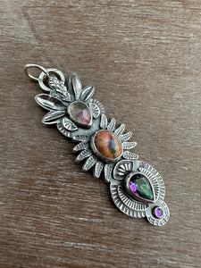 Multi stone pendant with Tourmaline, Opal, Mystic Topaz, and Amethyst