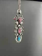 Load image into Gallery viewer, Multi stone pendant with a Winza Sapphire, Tourmaline, Kyanite, Garnets, and a Pearl
