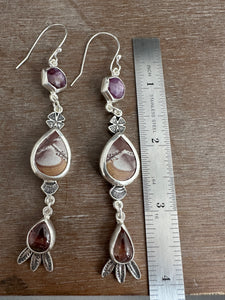 Ruby, Sonoran Jasper, and Tourmaline dangle earrings