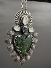 Load image into Gallery viewer, Parrot wing chrysocolla Sacred Heart with mystic topaz and moonstones
