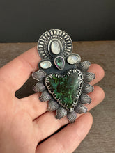 Load image into Gallery viewer, Parrot wing chrysocolla Sacred Heart with mystic topaz and moonstones
