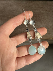 Abalone, Sea Urchin, and Peruvian opal dangly earrings