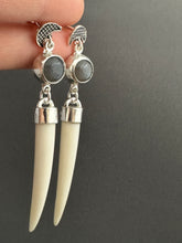 Load image into Gallery viewer, Moonstone and Bone dangle earrings
