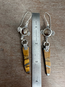 Bronze Sapphire and Tiger Eye Slice Earrings