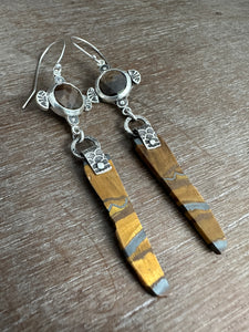 Bronze Sapphire and Tiger Eye Slice Earrings