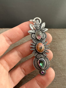 Multi stone pendant with Tourmaline, Opal, Mystic Topaz, and Amethyst