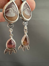 Load image into Gallery viewer, Ruby, Sonoran Jasper, and Tourmaline dangle earrings
