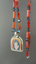 Load and play video in Gallery viewer, Cloisonné Enamel Hand Medallion on Carnelian and Apatite Beaded Necklace
