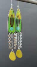 Load and play video in Gallery viewer, Yellow and Green Long Enamel Earrings

