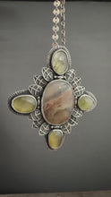 Load and play video in Gallery viewer, Mossy agate and green rutilated quartz medallion
