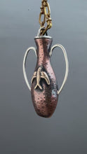 Load and play video in Gallery viewer, Amphora Pendant with etched bird drawing and bronze bird

