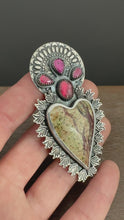 Load and play video in Gallery viewer, Rainforest Serpentine Sacred Heart with red spinel and garnets
