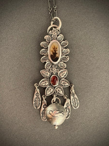 Dendritic agate and garnet jingle necklace