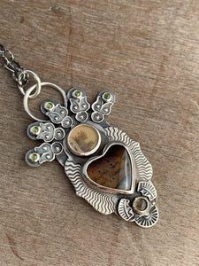 Montana agate sacred heart pendant