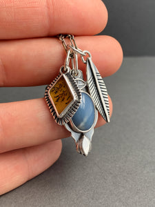 Blue seam opal and dendritic agate charms
