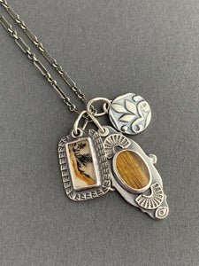 Gold rutilated quartz and dendritic agate charms