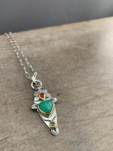 Reserved Final payment - 22k Gold and sterling silver Chrysoprase sacred heart pendant with 20” chain as pictured.